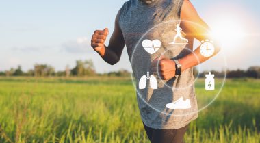 man running with health icons