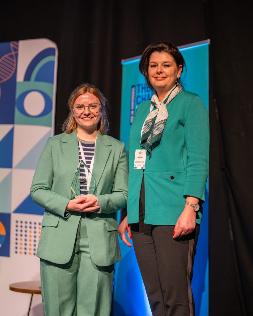 Patient and Public Involvement and Engagement Award winners, Understanding Patient Data, at the HDR UK Conference. Emma Morgan (left) and Barbara Czyznikowska (right).